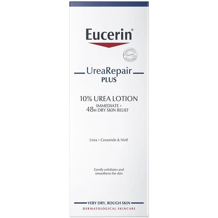 Eucerin UreaRepair Plus 10% Urea Lotion packaging on a white background