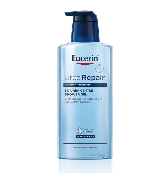 Eucerin Urea Repair shower gel bottle on a white background