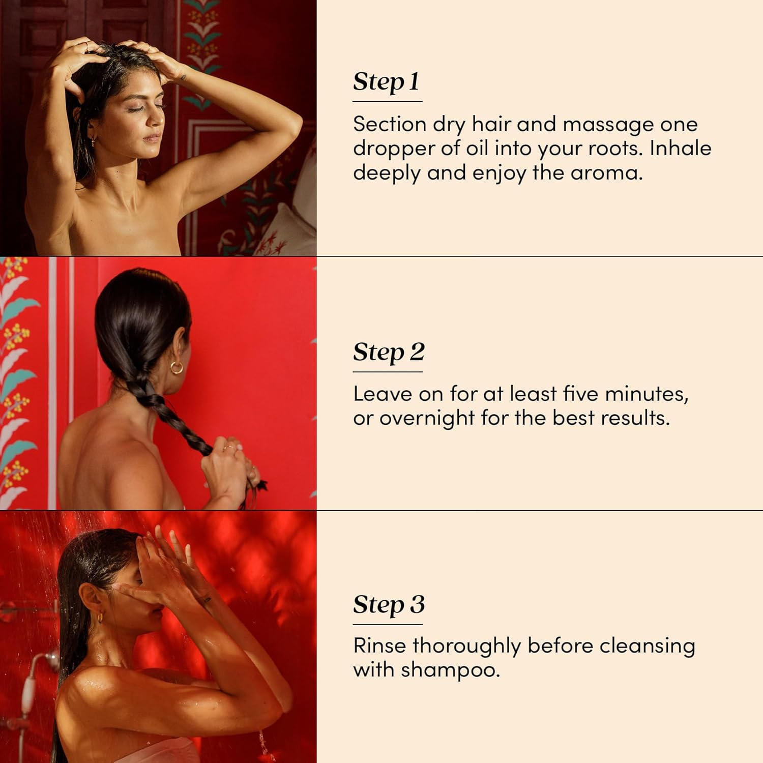 Step-by-step guide Fable & Mane on hair care with images and text instructions.