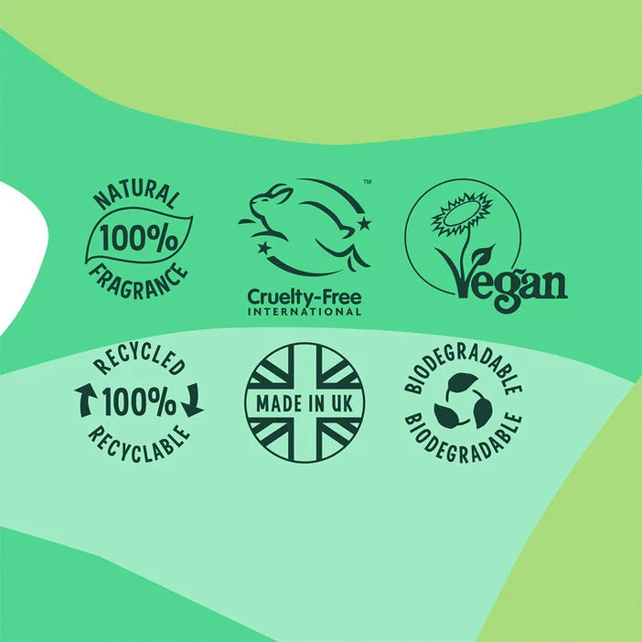 Collection of Faith in Nature sustainability and ethical certification logos on a green background