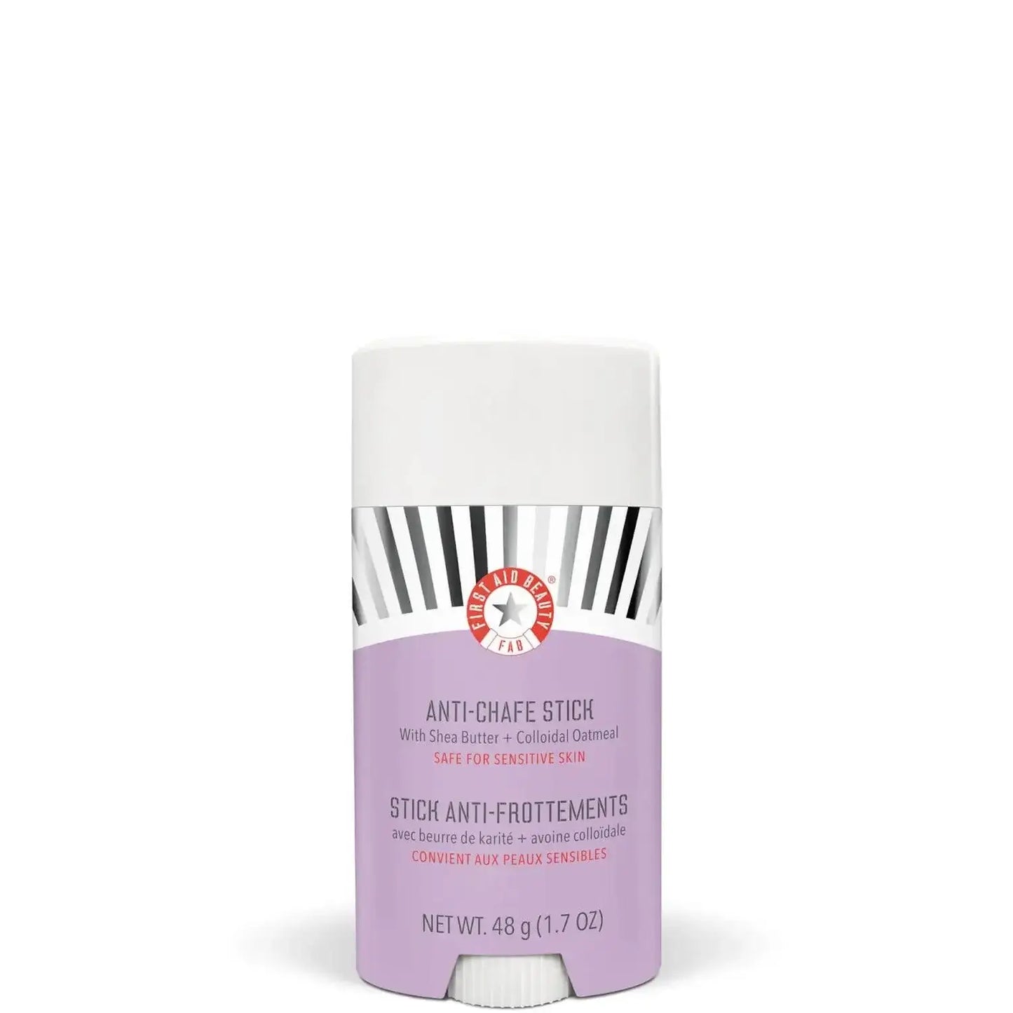 First Aid Beauty Anti-Chafe Stick 30ml with shea butter and colloidal oatmeal for sensitive skin protection.