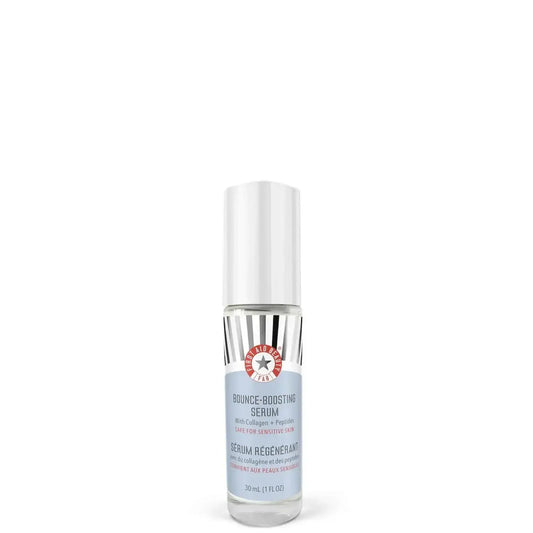 First Aid Beauty Bounce-Boosting Serum with Collagen and Peptides in a 30ml bottle for plumping, hydrating skin.