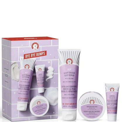 First Aid Beauty Bye Bye Bumps Best of Body Kit with KP Bump Eraser and moisturizing products for smooth skin.