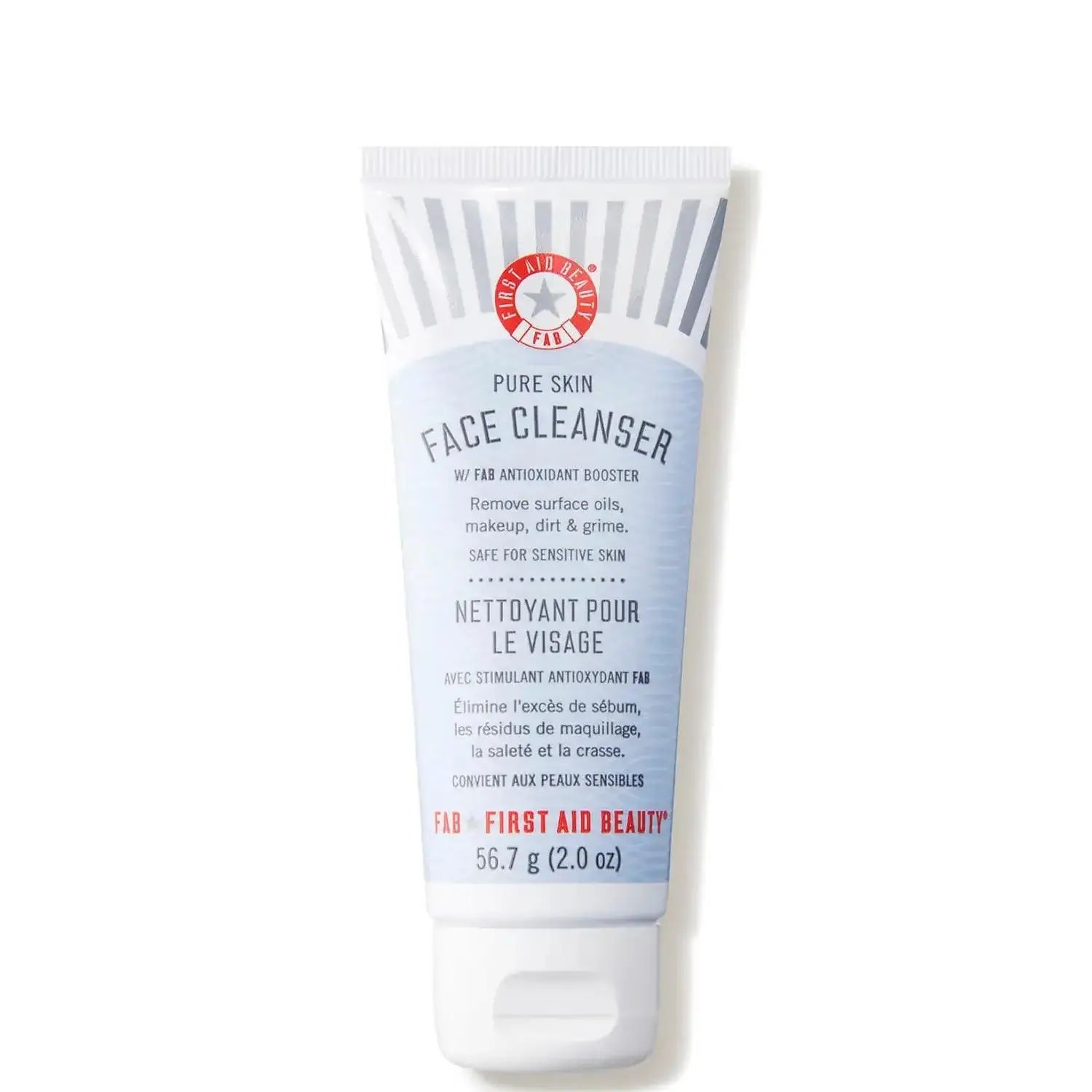First Aid Beauty Face Cleanser 57g tube for sensitive skin, removes impurities, makeup, and oil for refreshed complexion.