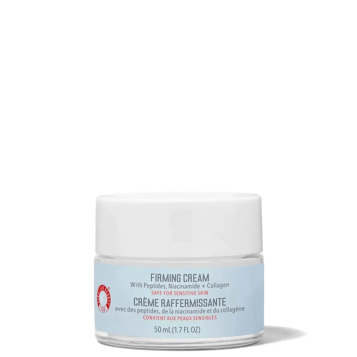 First Aid Beauty Firming Cream with Peptides, Niacinamide + Collagen 50ml, hydrates and firms sensitive skin.