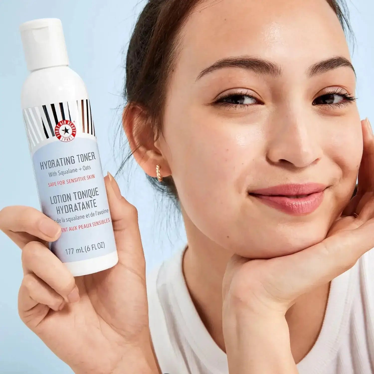 First Aid Beauty Hydrating Toner with Squalane and Oats for sensitive skin, perfect for hydration and nourishment.