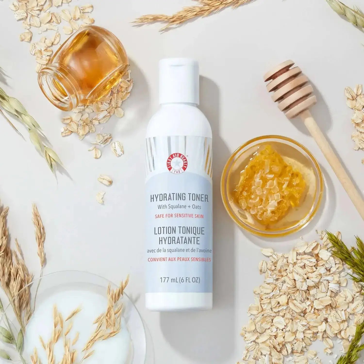 First Aid Beauty Ultra Repair Wild Oat Soothing Toner with Squalane, nourishing and hydrating toner for sensitive skin.