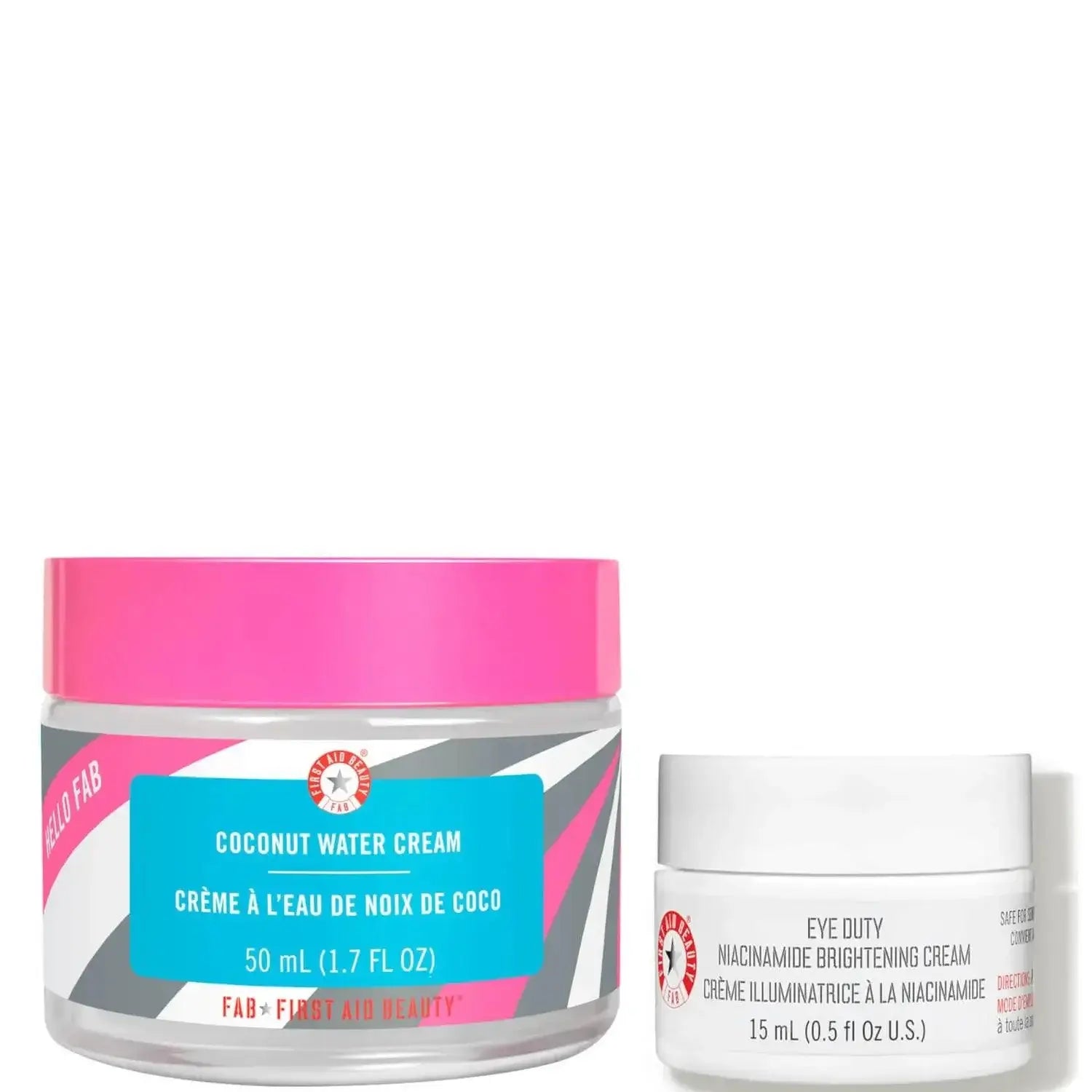 First Aid Beauty Light and Bright Duo featuring Coconut Water Cream and Eye Duty Niacinamide Brightening Cream.