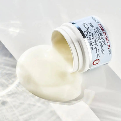 First Aid Beauty Oil-Control Moisturizer 50ml, oil-free formula, hydrating for oily skin, smooth consistency.