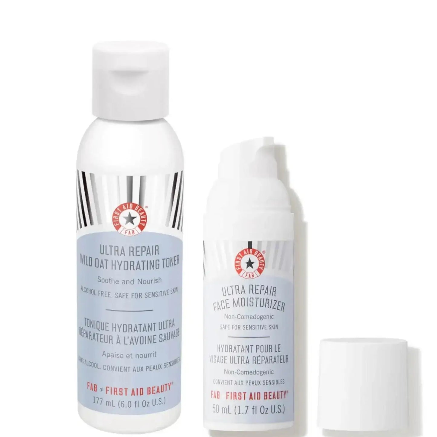 First Aid Beauty Tone and Hydrate Bundle featuring Ultra Repair Wild Oat Hydrating Toner and Face Moisturizer.