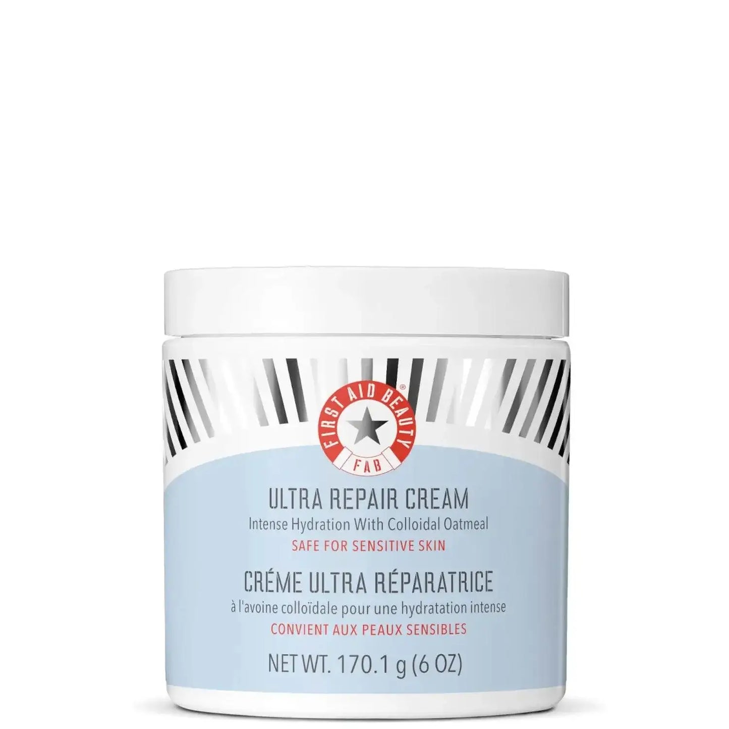 First Aid Beauty Ultra Repair Cream 170g tub for sensitive skin, offering intense hydration and soothing relief.