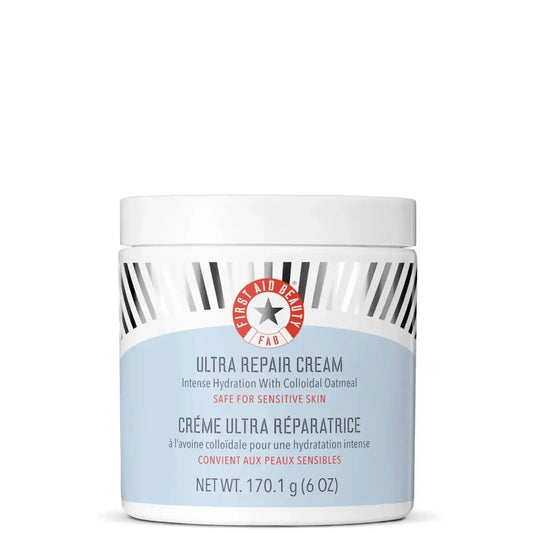 First Aid Beauty Ultra Repair Cream 170g tub for sensitive skin, offering intense hydration and soothing relief.