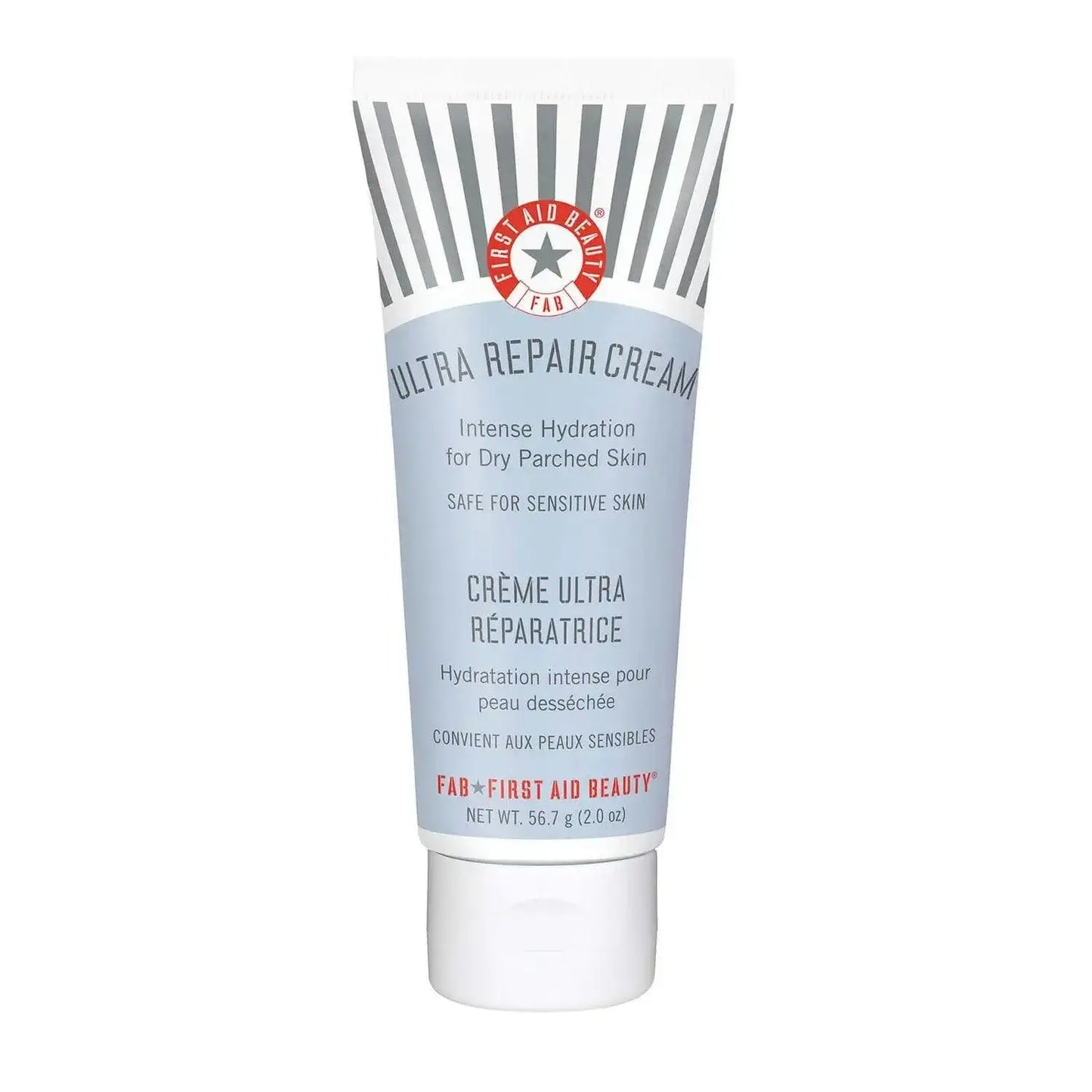 First Aid Beauty Ultra Repair Cream tube for intense hydration and soothing sensitive skin, 2 oz size.