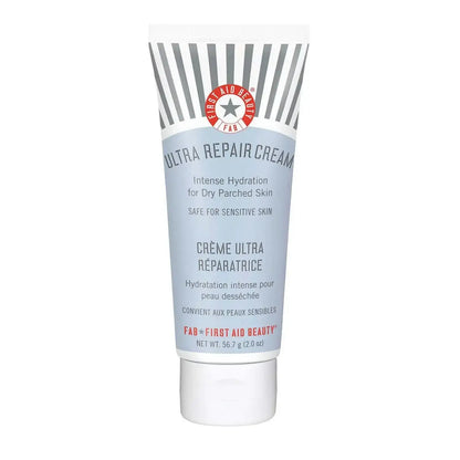 First Aid Beauty Ultra Repair Cream tube for intense hydration and soothing sensitive skin, 2 oz size.