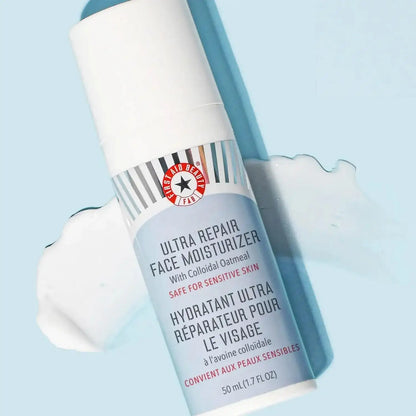 First Aid Beauty Ultra Repair Face Moisturizer 50ml with colloidal oatmeal, ideal for sensitive skin hydration.