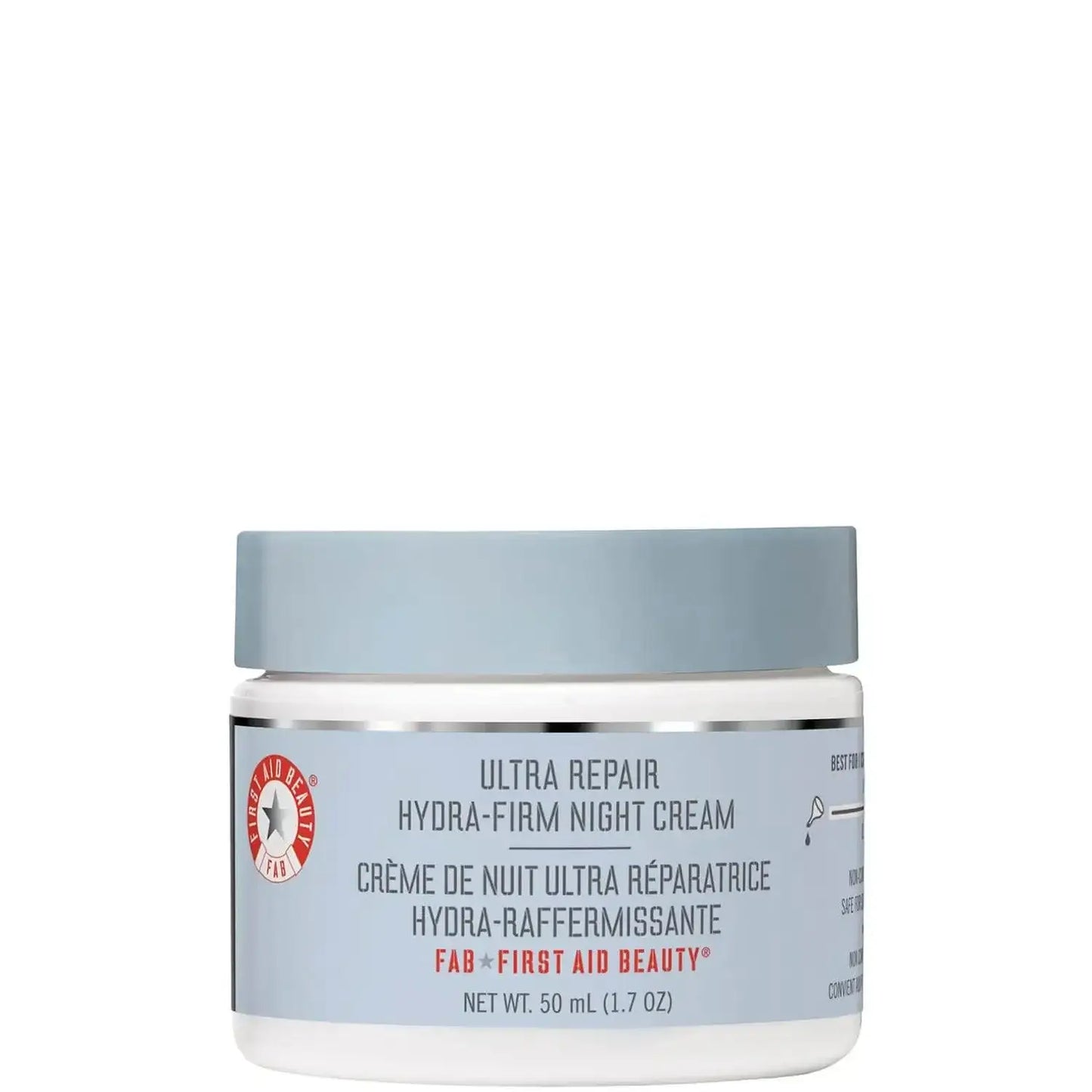First Aid Beauty Ultra Repair Hydra-Firm Night Cream 48g jar designed for deep hydration and reducing signs of aging.