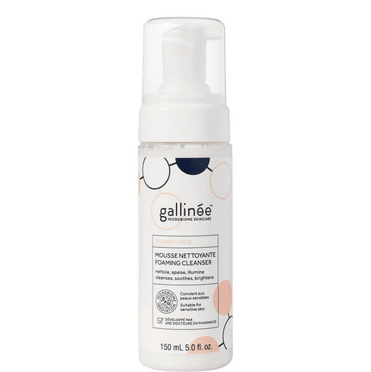 Gallinée Prebiotic Foaming Facial Cleanser 150ml, ultra-gentle formula for radiant skin and pH balance.