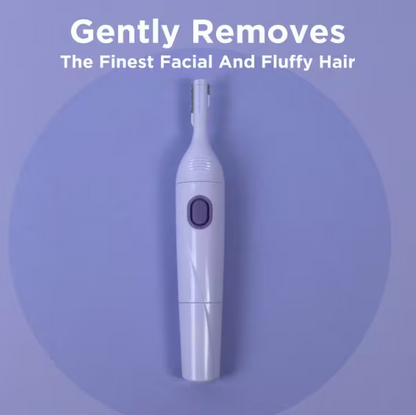 Wilkinson SwordWhite electric hair removal device on a purple background with text about hair removal.