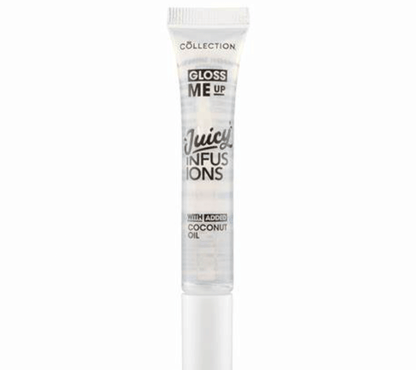 Collection Gloss Me Up Juicy Infusion Lip Gloss with coconut oil in clear tube for glossy, hydrating lips.