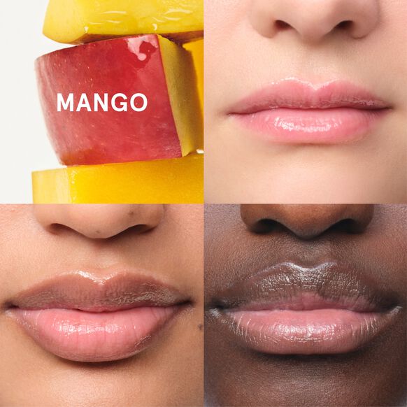 Glossier Collage of lips with different skin tones and a mango product.
