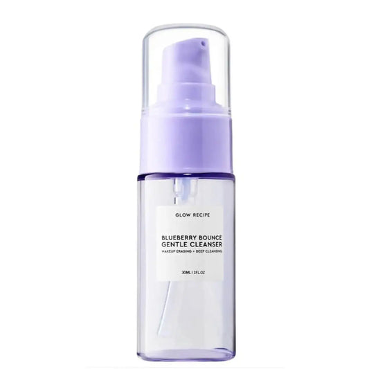 GLOW RECIPE Blueberry Bounce Gentle Cleanser 30ml bottle with pump for deep hydration and makeup removal.