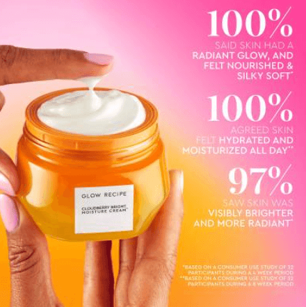 GLOW RECIPE Cloudberry Bright Cream Moisturizer jar with cream, showcasing glowing, hydrated skin benefits.