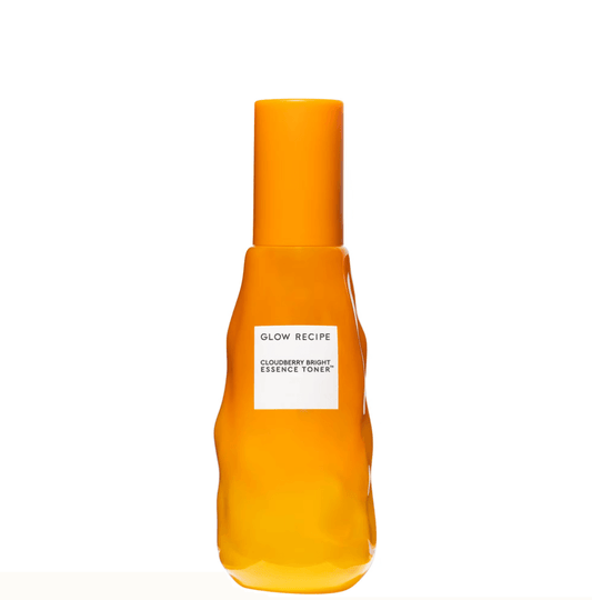 Glow Recipe Cloudberry Bright Essence Toner in vibrant orange bottle for brightening and hydrating skin.