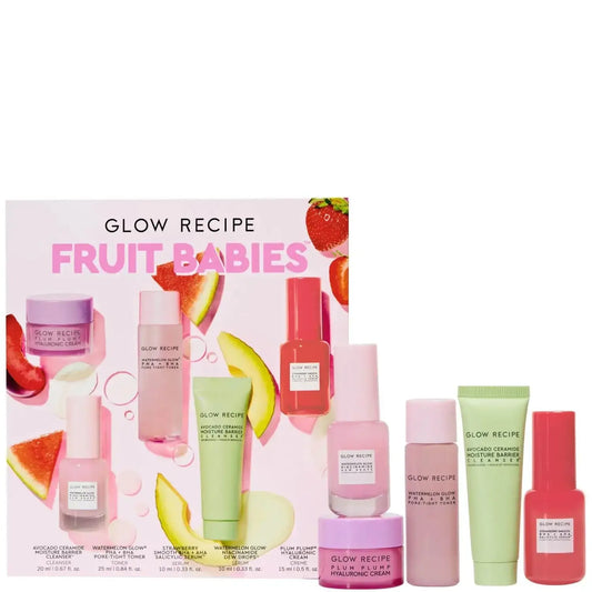 Glow Recipe Fruit Babies Set featuring five fruit-infused skincare minis for a radiant glow.