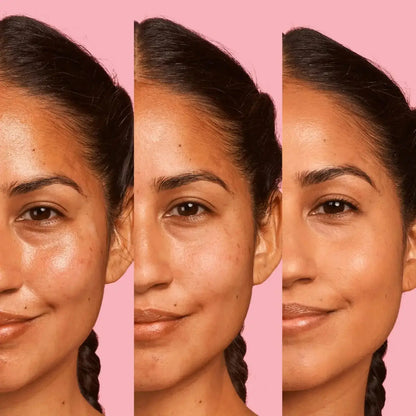Before and after results of GLOW RECIPE Strawberry BHA Pore-Smooth Blur Drops on skin texture and pore appearance.