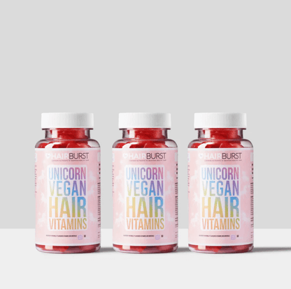 Hairburst Unicorn Vegan Hair Vitamins bottles showcasing vibrant label, designed to revitalize and strengthen hair naturally.