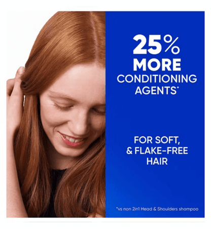 Head & Shoulders Classic Clean 2in1 Anti Dandruff Shampoo 250ml advertisement highlighting 25% more conditioning agents.