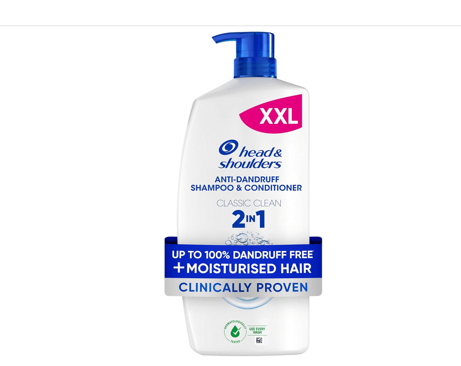 Head & Shoulders Classic Clean 2in1 Anti Dandruff Shampoo 250ml bottle with blue pump and label.