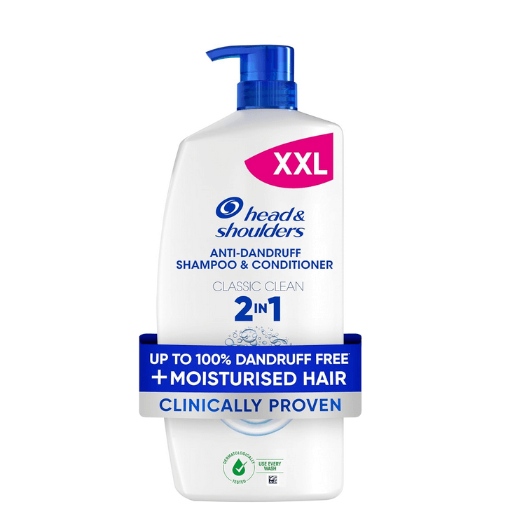 Head & Shoulders Classic Clean 2in1 Anti Dandruff Shampoo 250ml with pump for dandruff-free, moisturised hair.