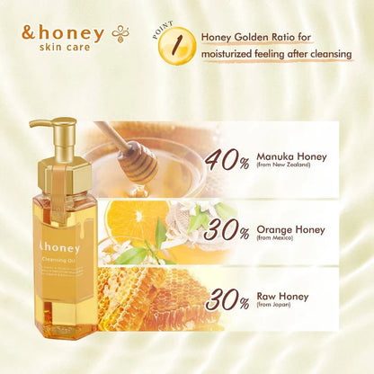 &honey  skincare product with honey being poured and honeycomb illustration on a light background.