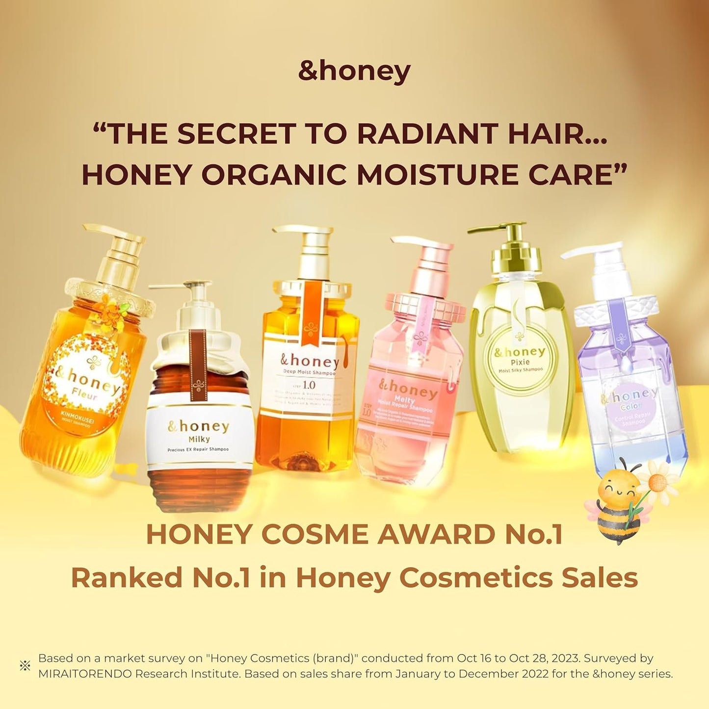 &honey organic moisture care products with promotional text on a beige background