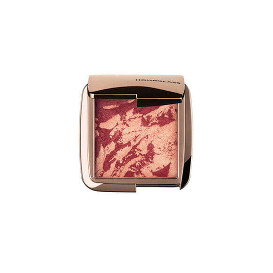 Hourglass Ambient Lighting Blush At Night compact showcasing marbled blush in warm pink and peach hues.