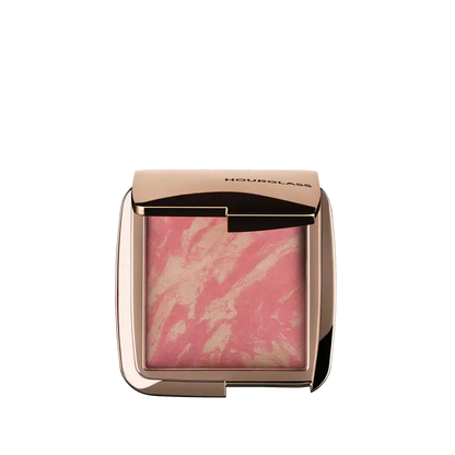 Hourglass Ambient Lighting Blush At Night featuring a marbled pink and beige design in a sleek compact.