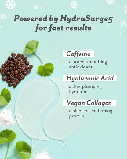 Patchology Flashpatch Rejuvenating Eye Gel ingredients overview with Caffeine, Hyaluronic Acid, and Vegan Collagen.