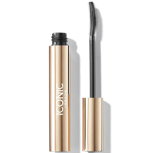 ICONIC London Enrich and Elevate Mascara in black with a unique wand for voluminous lashes.