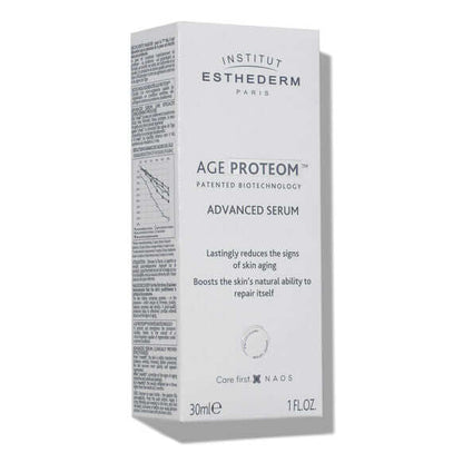 Institut Esthederm Age Proteom Advanced Serum box, 30ml, anti-aging skincare, boosts skin repair and vitality.