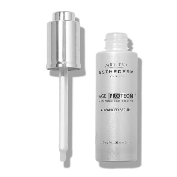 Institut Esthederm Age Proteom Advanced Serum bottle and dropper for ageless skin rejuvenation.