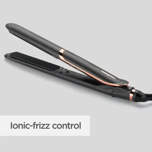 BaByliss wide straightener with ionic frizz control, perfect for smooth and shiny hair styling.