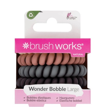 Brushworks Wonder Bobble - Natural hair ties in a multipack of five with matte finish and coil design for no snagging.