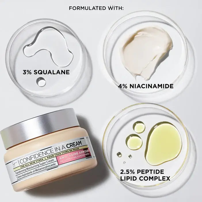 IT Cosmetics Skincare product with labeled ingredients on a white background