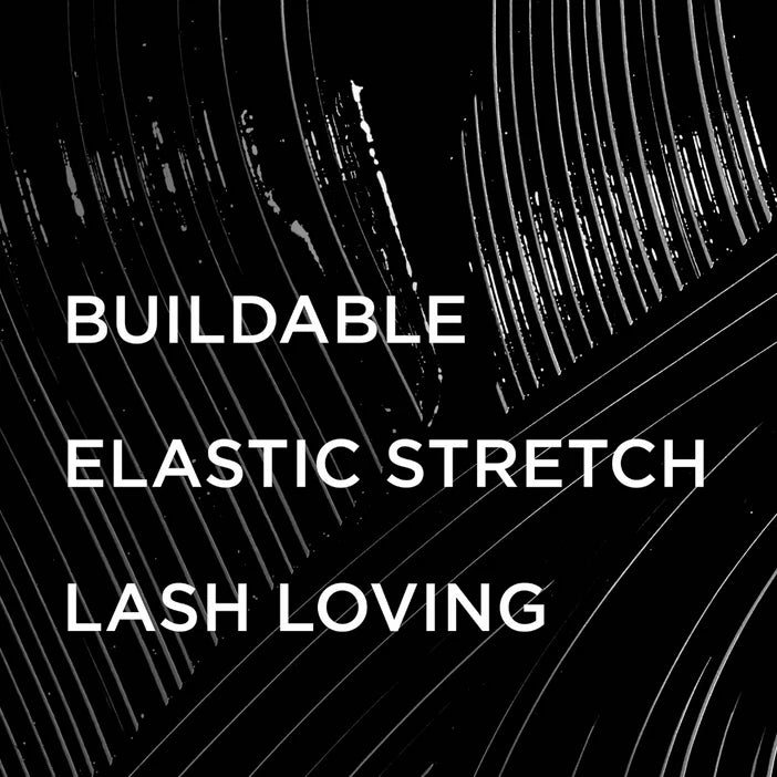 Text 'BUILDABLE ELASTIC STRETCH LASH LOVING' on a black background with white text. IT Cosmetics 