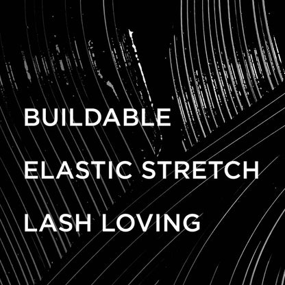 Text 'BUILDABLE ELASTIC STRETCH LASH LOVING' on a black background with white text. IT Cosmetics 