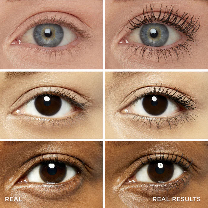 Collage of close-up eyes with contact lenses on a beige background IT Cosmetics 
