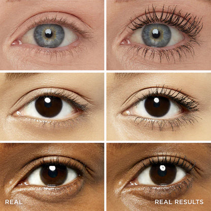 Collage of close-up eyes with contact lenses on a beige background IT Cosmetics 