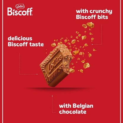 Lotus Biscoff cookie with crunchy bits on a red background