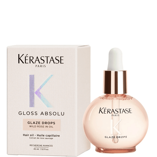 Kérastase Gloss Absolu Glaze Drops Hair Oil with Wild Rose 45ml packaging and bottle for silky shine.